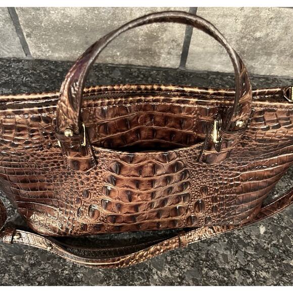 Brahmin Mini Asher Satchel Pecan Melbourne Croc Embossed Crossbody/Double Handle - Picture 4 of 12